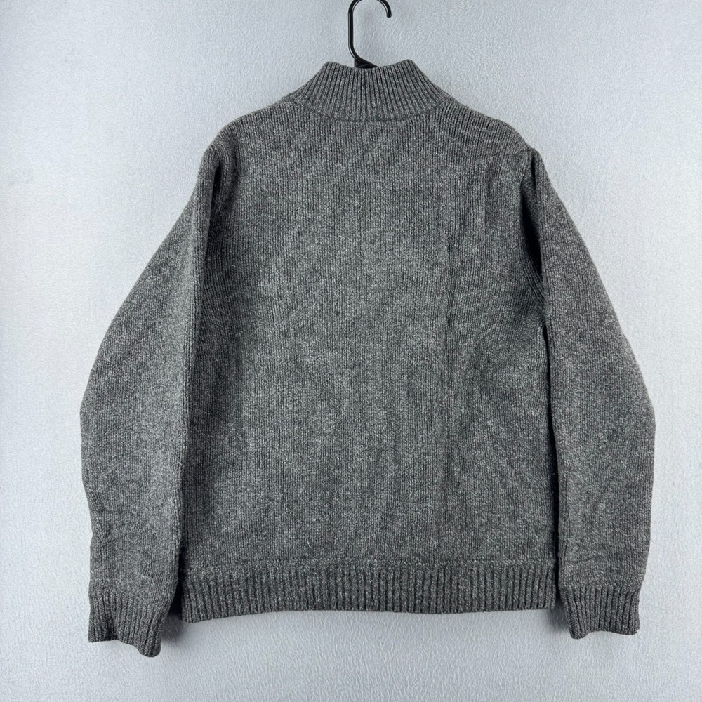 LL Bean Wool Sweater Mens Medium Gray Full Zip Flannel Lined Knit Mock Neck - Picture 10 of 14